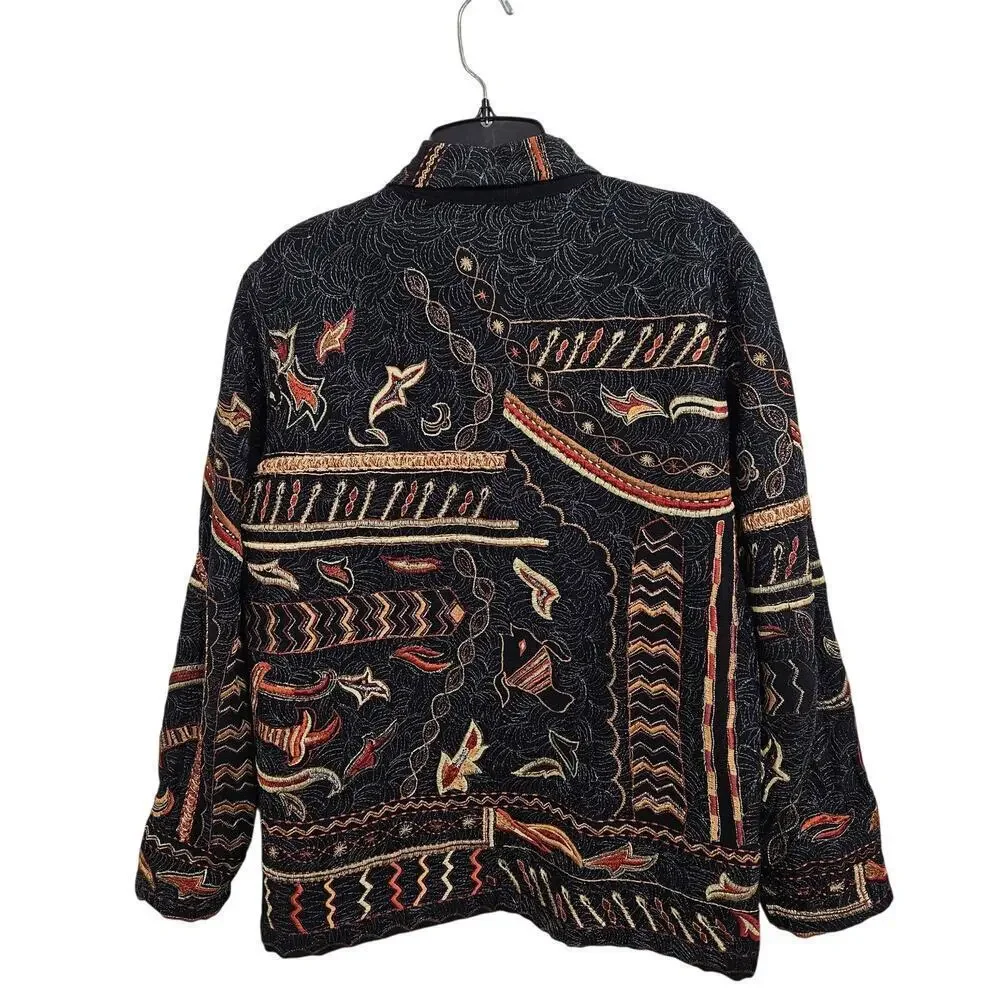 Vintage Embroidery Metallic Button Front Jacket Blazer Cottagecore Size M